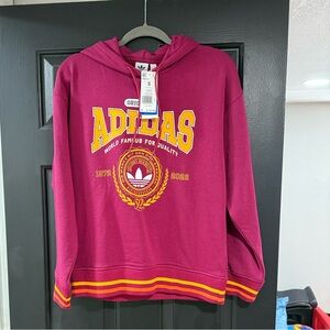 Adidas Maroon Hoodie with Orange and Yellow Stripes